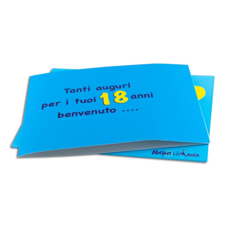 Biglietto di auguri per i 18 anni con scritta in napoletano completo di busta
