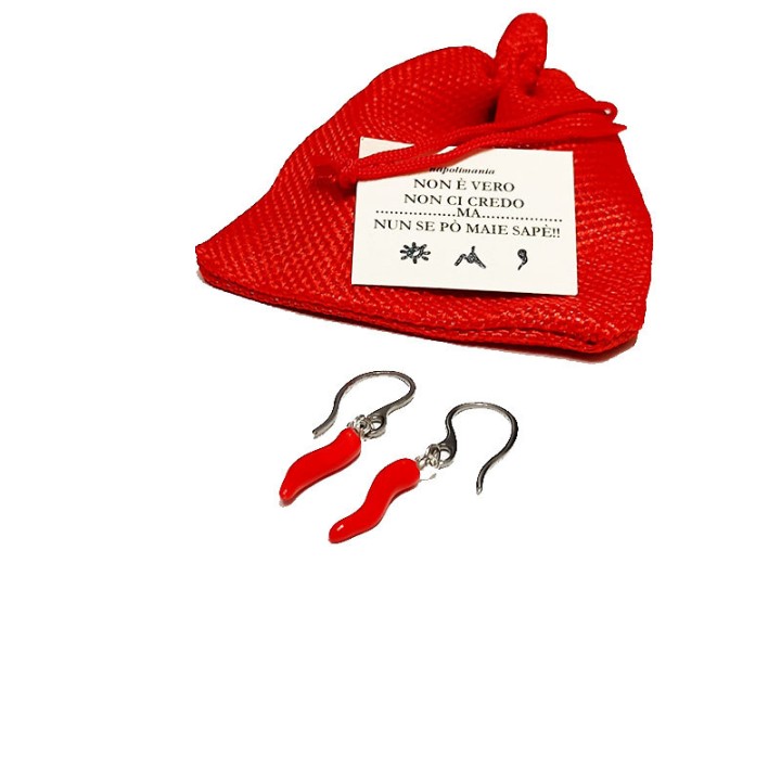 Bijou orecchini a coppia con cornetto rosso colore argento