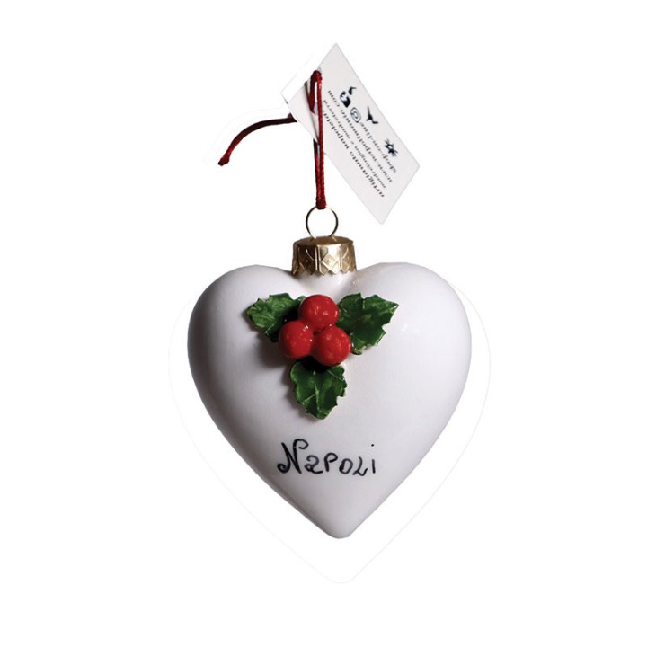 Pallina natalizia a forma di cuore in ceramica fatta a mano per Napolimania decora il tuo Natale con noi