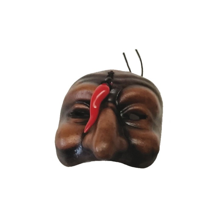 Maschera di Pulcinella con cornetto portafortuna Souvenir Napoli - Corno maschera Pulcinella