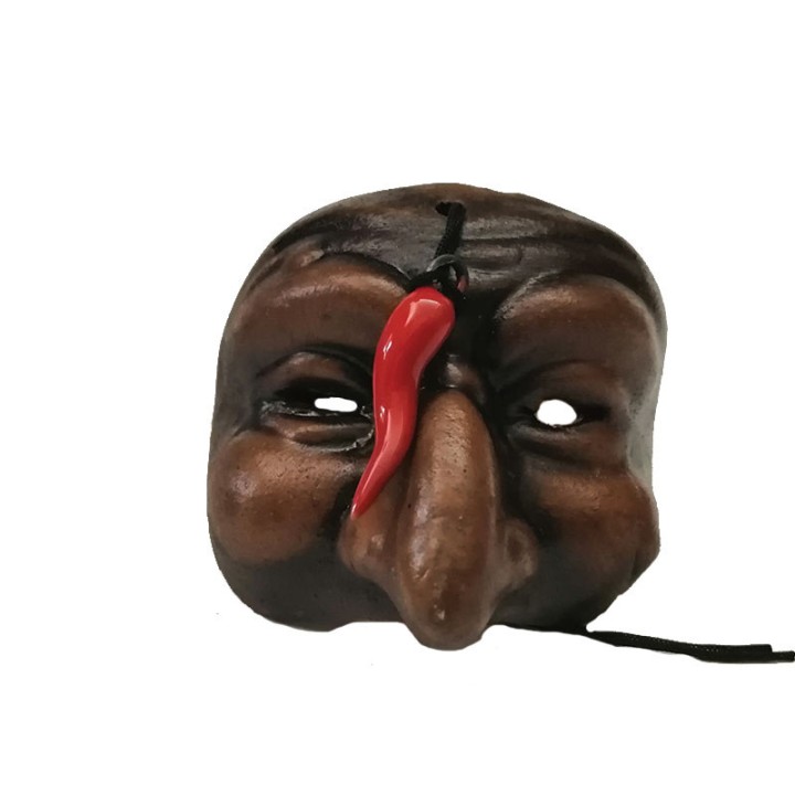 Maschera di Pulcinella con cornetto portafortuna Souvenir Napoli - Corno maschera Pulcinella