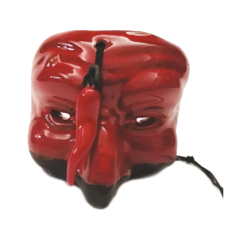 Maschera di Pulcinella con cornetto portafortuna rossa e nera Souvenir Napoli - Corno maschera Pulcinella