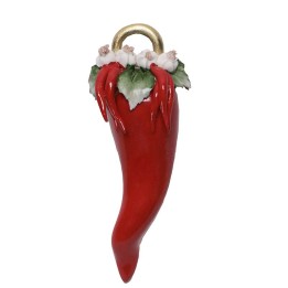 Corno napoletano in CERAMICA CAPODIMONTE decoro con foglie