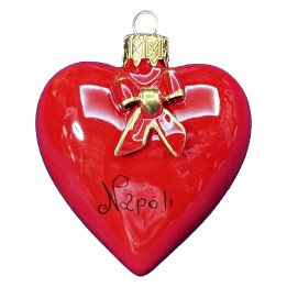 Pallina di Natale a forma di cuore in ceramica rossa capodimonte fatta a mano per Napolimania