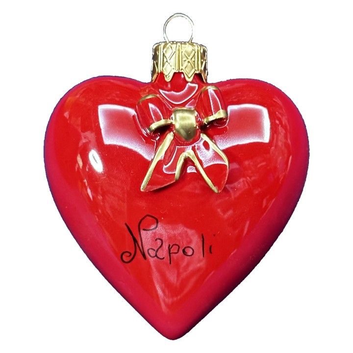 Pallina di Natale a forma di cuore in ceramica rossa capodimonte fatta a mano per Napolimania