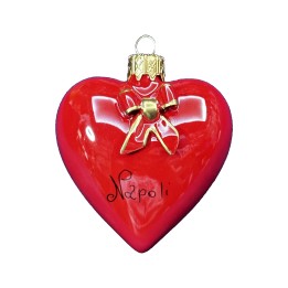 Pallina di Natale a forma di cuore rossa in ceramica capodimonte fatta a mano per Napolimania