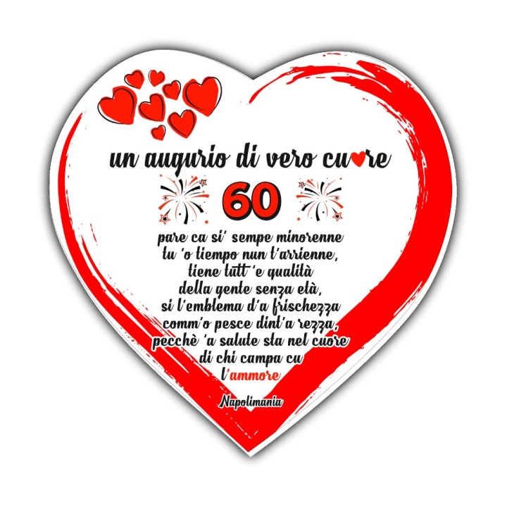 Targa divertente a cuore - Auguri 60 anni | Napolimania