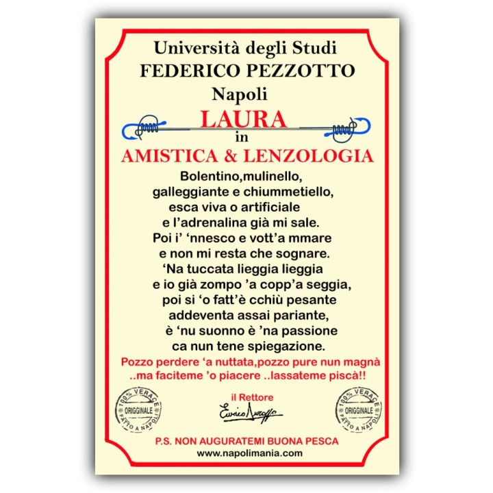 Targa divertente - Laurea Amistica e Lenzologia | Napolimania