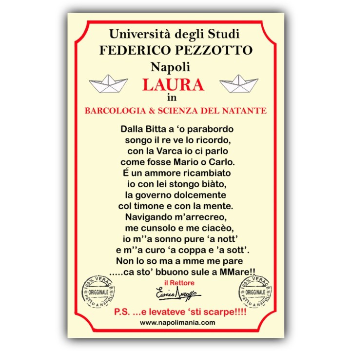 Targa divertente - Laurea Barcologia | Napolimania