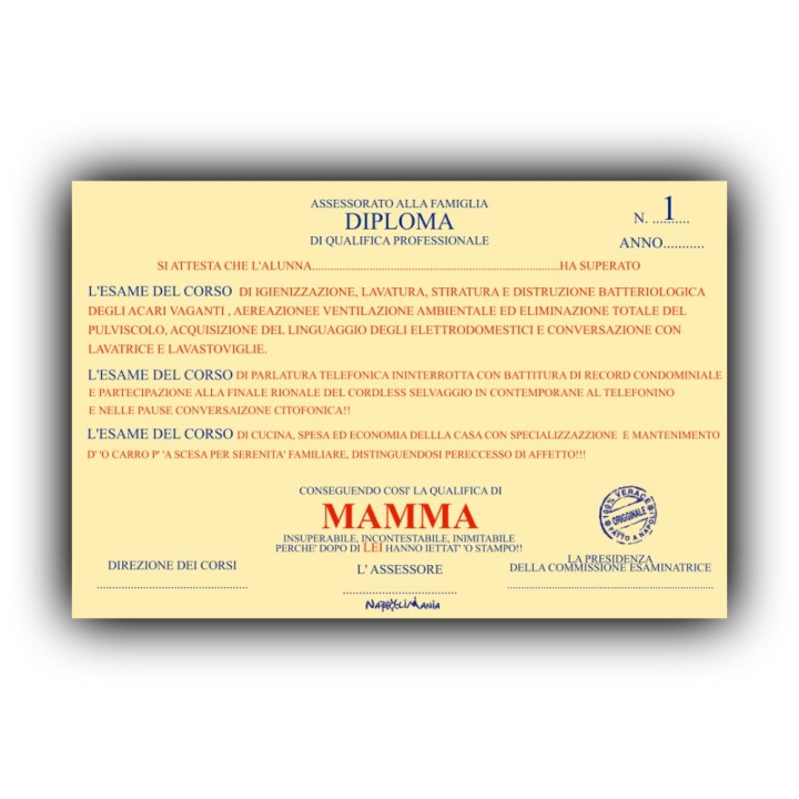 Targa divertente - Diploma Mamma | Napolimania