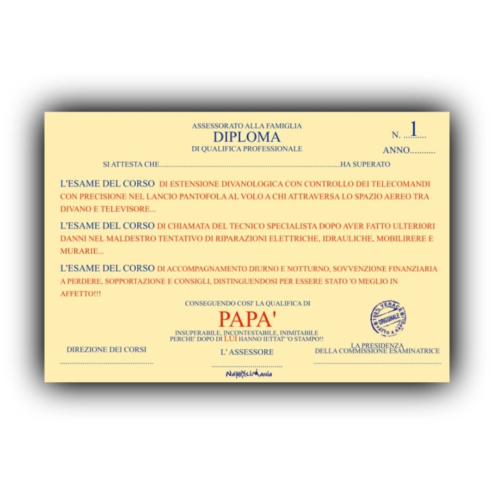 Targa divertente - Diploma Papà | Napolimania