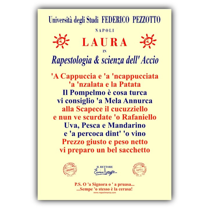Targa divertente - Laurea Fruttivendolo | Napolimania
