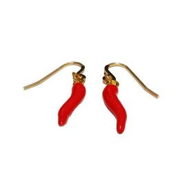 Bijou orecchini a coppia con cornetto rosso colore oro