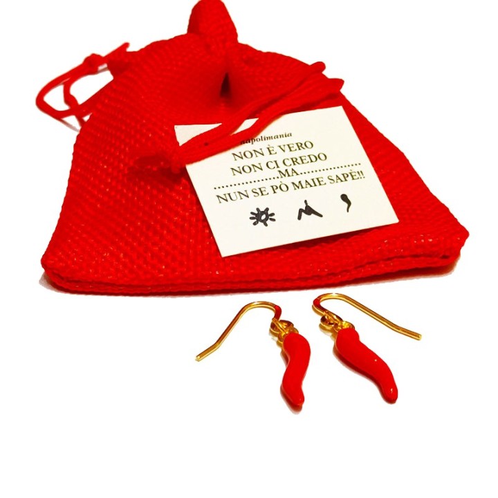 Bijou orecchini a coppia con cornetto rosso colore oro