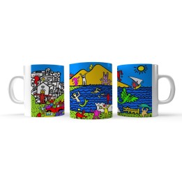 Tazza panorama haring giallo, personalizzata da colazione con panorama di Napoli