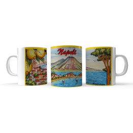 Tazza panorama Vietri giallo, personalizzata da colazione con panorama di Napoli