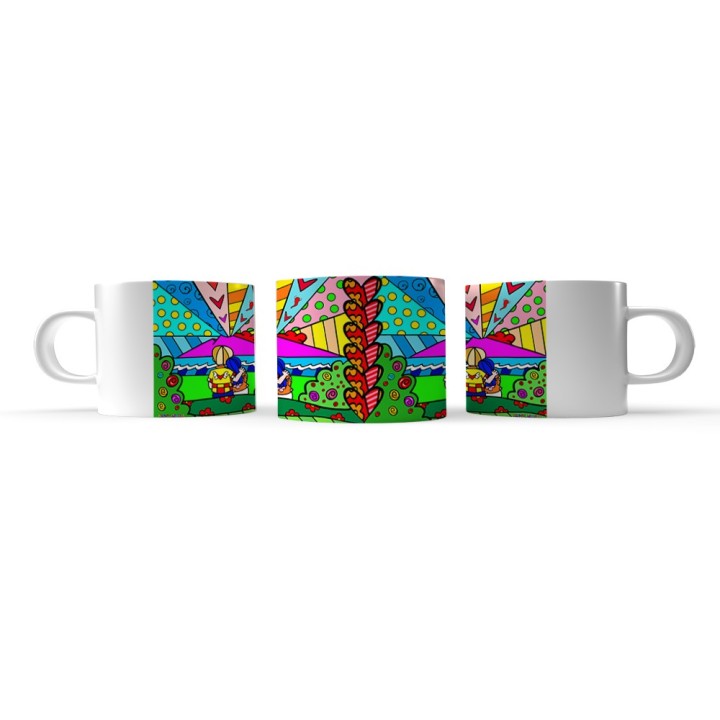 Tazzina da caffè personalizzata dedicata all'amore in stile Britto
