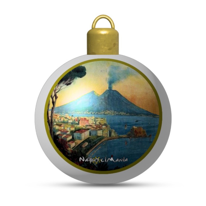 Pallina decorativa in ceramica con panorama antico di Napoli: un'eleganza natalizia senza tempo
