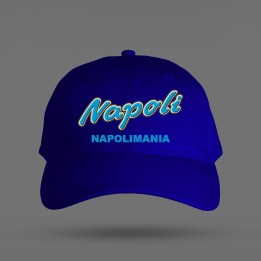 Cappello unisex ricamato a mano con scritta Napoli di colore azzurro