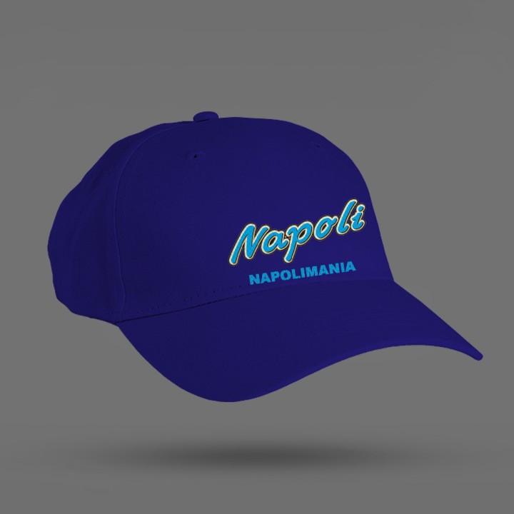 Cappello unisex ricamato a mano con scritta Napoli di colore azzurro