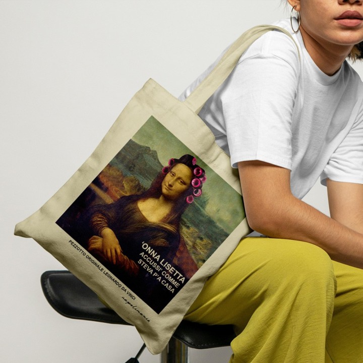 shopper con manico, grafica monna lisa divertente