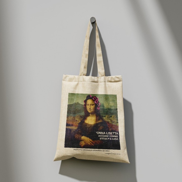 shopper con manico, grafica monna lisa divertente
