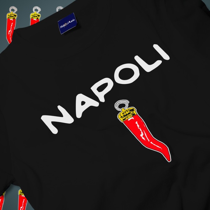 T-shirt maglietta nera con corno napoletano Souvenir Napoli - T-shirt