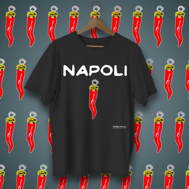 T-shirt maglietta nera con corno napoletano Souvenir Napoli - T-shirt