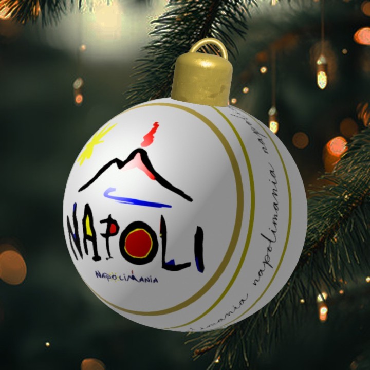 Pallina decorativa per albero di Natale in ceramica con Vesuvio stilizzato: un omaggio alla bellezza di Napoli