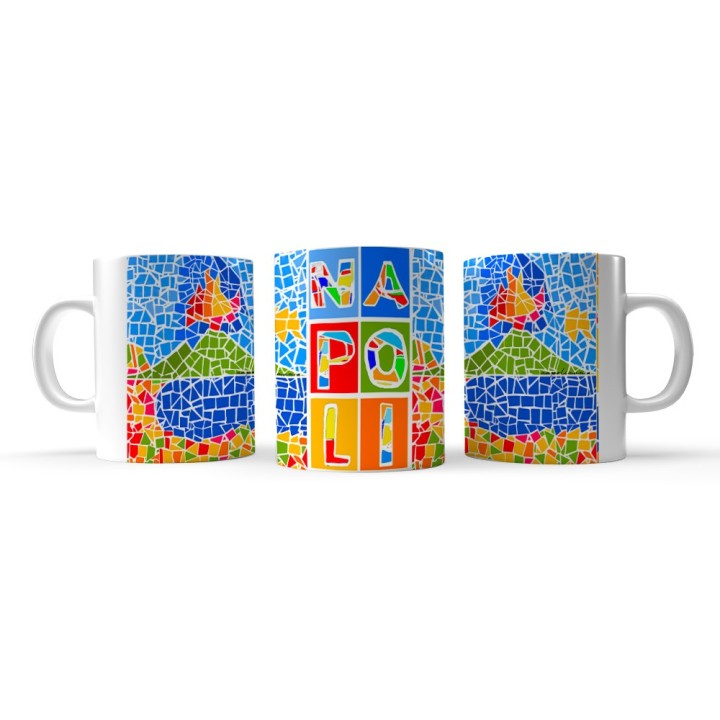 Tazza esclusiva Napolimania in ceramica con panorama di Napoli stile Gaudì