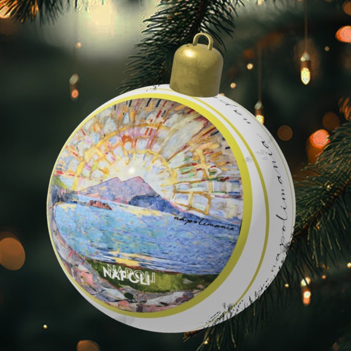 Pallina decorativa in ceramica con panorama di Napoli: un'arte natalizia audace e moderna