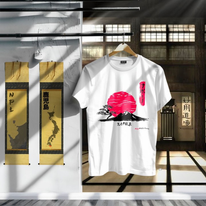 T-shirt con disegno Vesuvio e monte Fuji