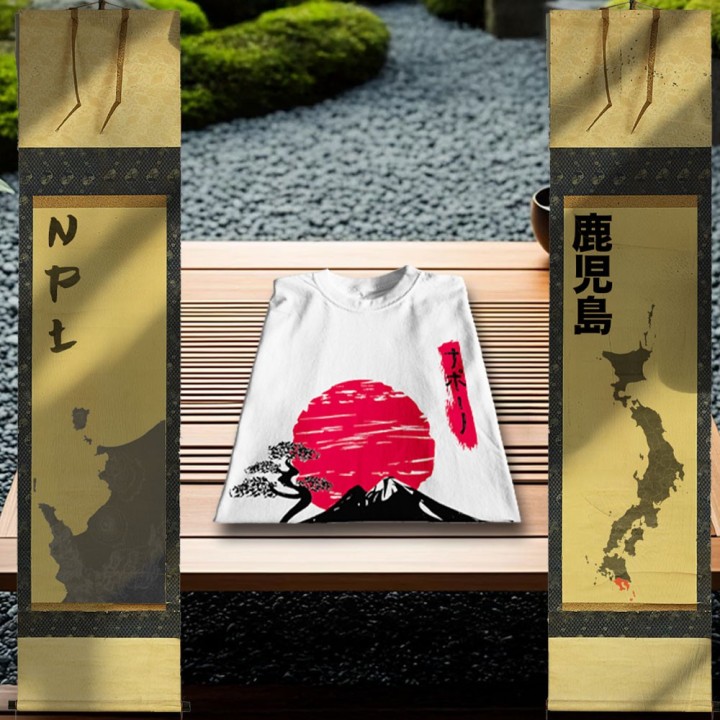 T-shirt con disegno Vesuvio e monte Fuji