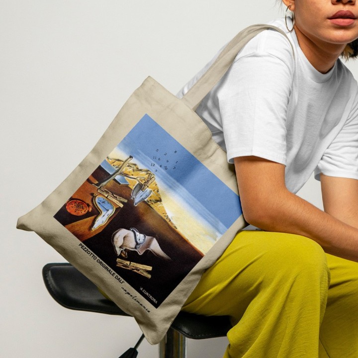 shopper con manico, grafica Dalì divertente