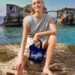 Mini tote napolimania con scritta saint Gennar colore blu in stile saint barth