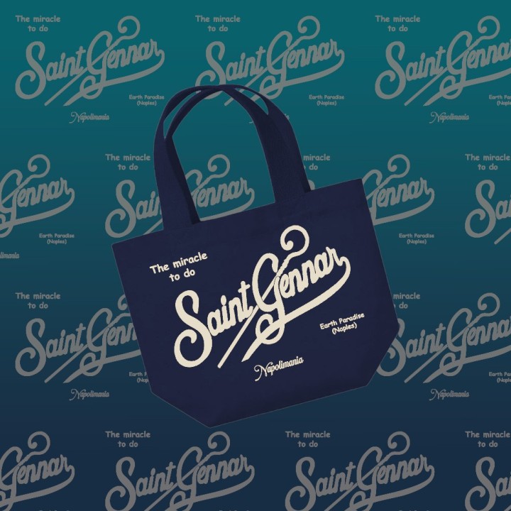 Mini tote napolimania con scritta saint Gennar colore blu in stile saint barth