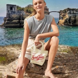 Mini tote napolimania con scritta saint Gennar colore canva in stile saint barth