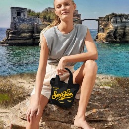 Mini tote napolimania con scritta saint Gennar colore nero in stile saint barth