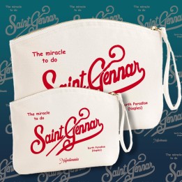 Pochette con laccio napolimania con scritta saint Gennar colore canva stile saint Barth