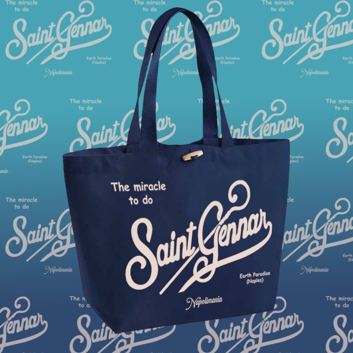 Borsa napolimania con scritta saint Gennar colore blu stile Saint Barth