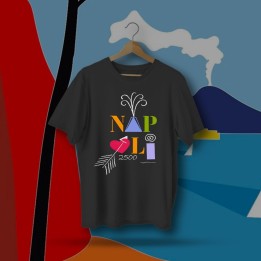 T-shirt con disegno Vesuvio e monte Fuji