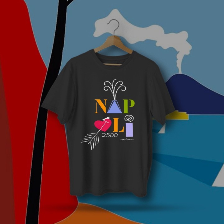 T-shirt con disegno Vesuvio e monte Fuji