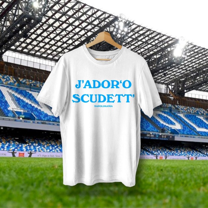 Maglietta Napoli 4° scudetto con scritta J'Adore o scudett