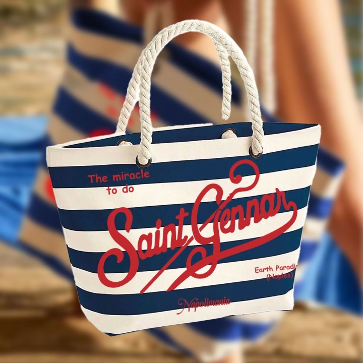 Borsa mare a righe “Saint Gennar” - Ironica, capiente, in stile Napoli | Napolimania