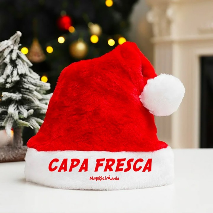 cappello bianco/rosso natalizio con scritta napoletano