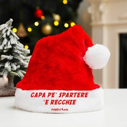 cappello bianco/rosso natalizio con scritta napoletano