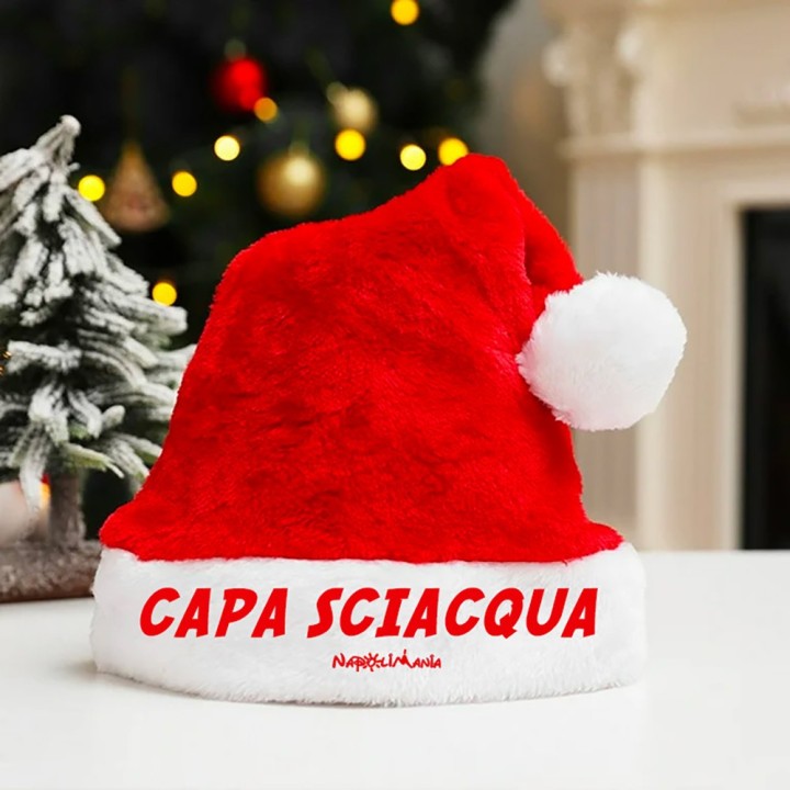 cappello bianco/rosso natalizio con scritta napoletano
