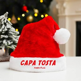cappello bianco/rosso natalizio con scritta napoletano